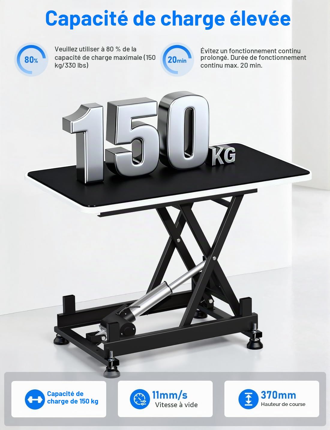 DIHOOL Table élévateur électrique à cisaillement 150kg pour laboratoire atelier automobile hauteur réglable 210-580mm alimentation AC 100-240V et DC 24-30V