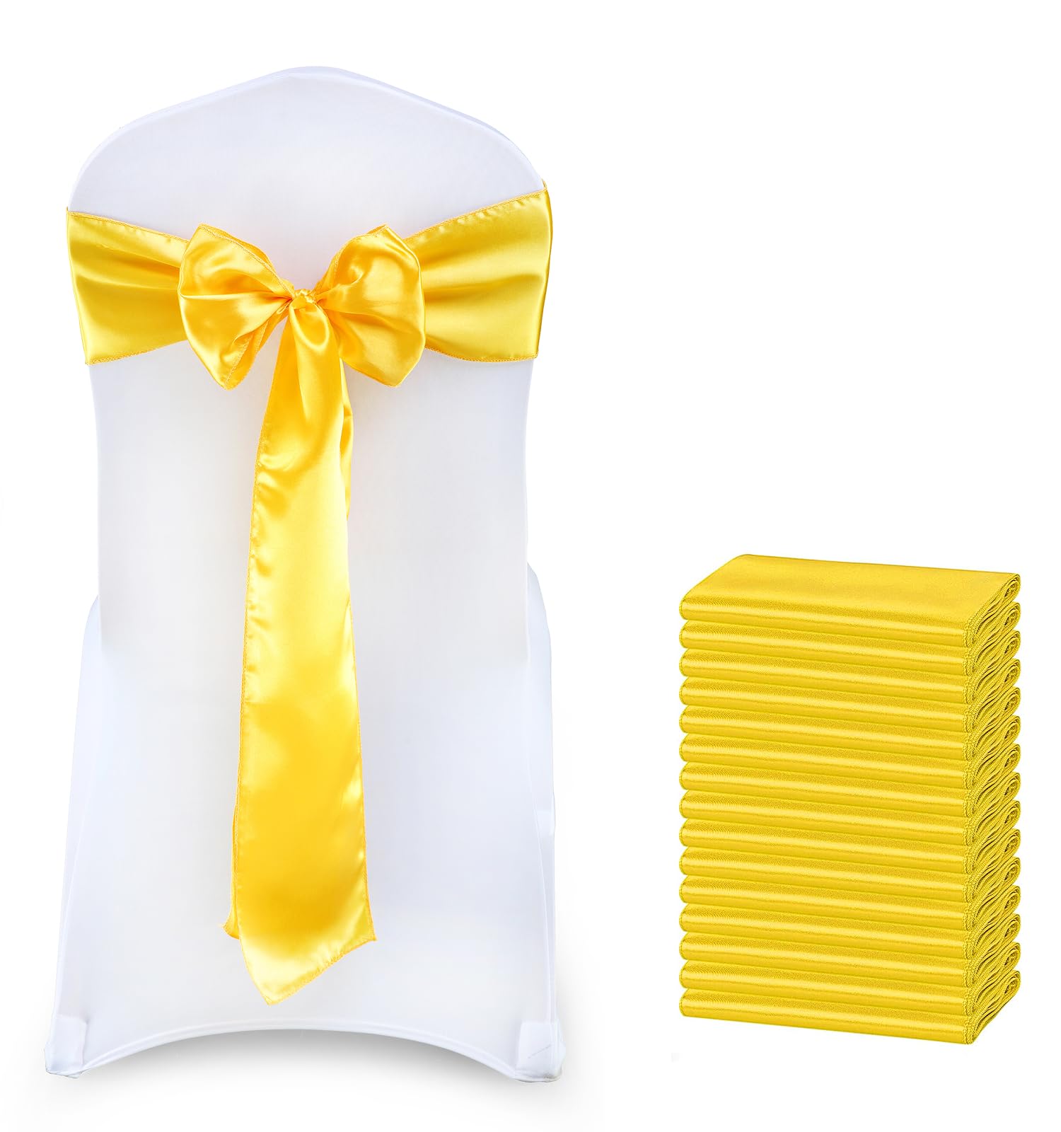 VDS Satin Chair Sashes Chair Cover Back Tie Sateen Bows Ribbon for Wedding Birthday Graduation Engagement Ceremony Event Party Banquet Venue Hotel All Dining Chair Decoration (150PC) (Yellow Gold) — image 1