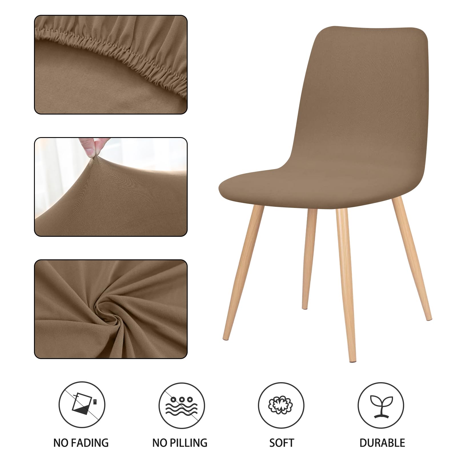 FIGOOO Coprisedie Elasticizzati con Schienale 6 Pezzi Fodere per Sedia Scandinavo Coprisedia con Schienale Rotondo Coprisedia Universale Coprisedia da Cucina per Sala da Pranzo,Marrone Rossastro