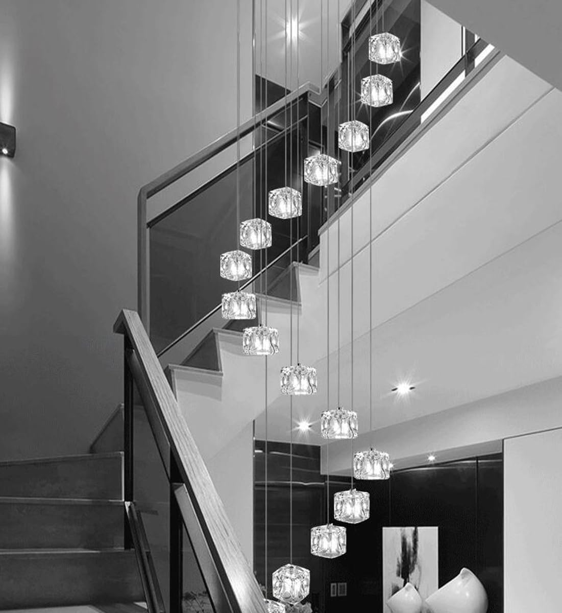 PCXEHUYP Minimalist Modern Spiral Chandelier for Staircase5Head Nordic Pendant Light Fixture Creative Duplex Villa Lighting Trichromatic Color Design Restaurants & Lofts