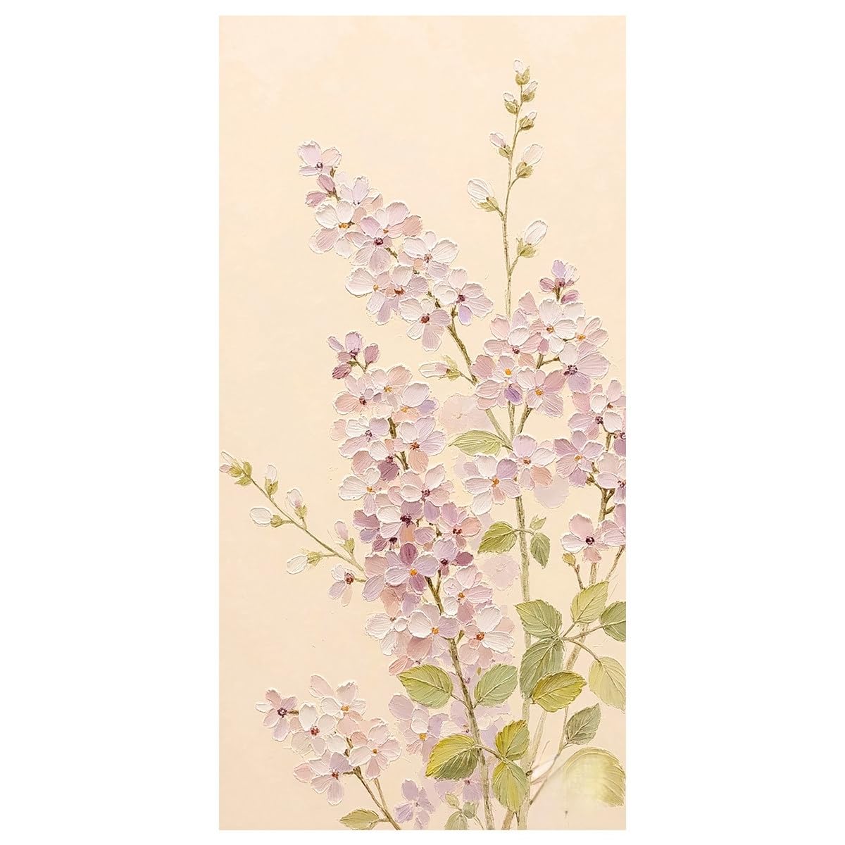 LCDIUDIU Large Flower Oil Paintings On Canvas Hand Painted Textured Lilac Floral Oil Painting Modern Unframed Vertical Botanical Wall Decor for Living Room Bedroom 70X140Cm(27.5X55.1Inch)