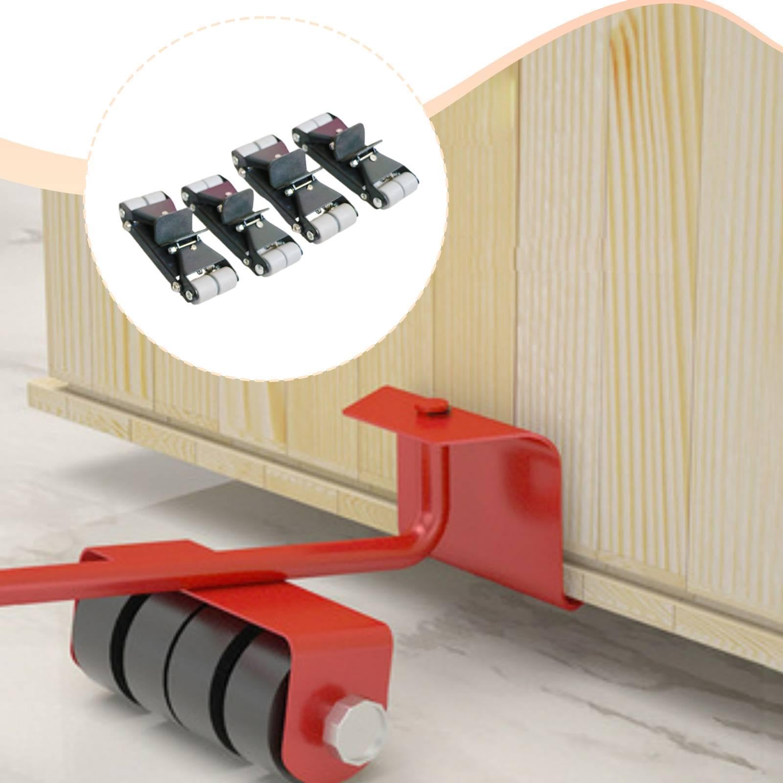 4 pezzi di sollevatori per mobili resistenti con ruote a rullo, multifunzionali, neri, per spostare e sollevare librerie e pianoforti, L No Brake