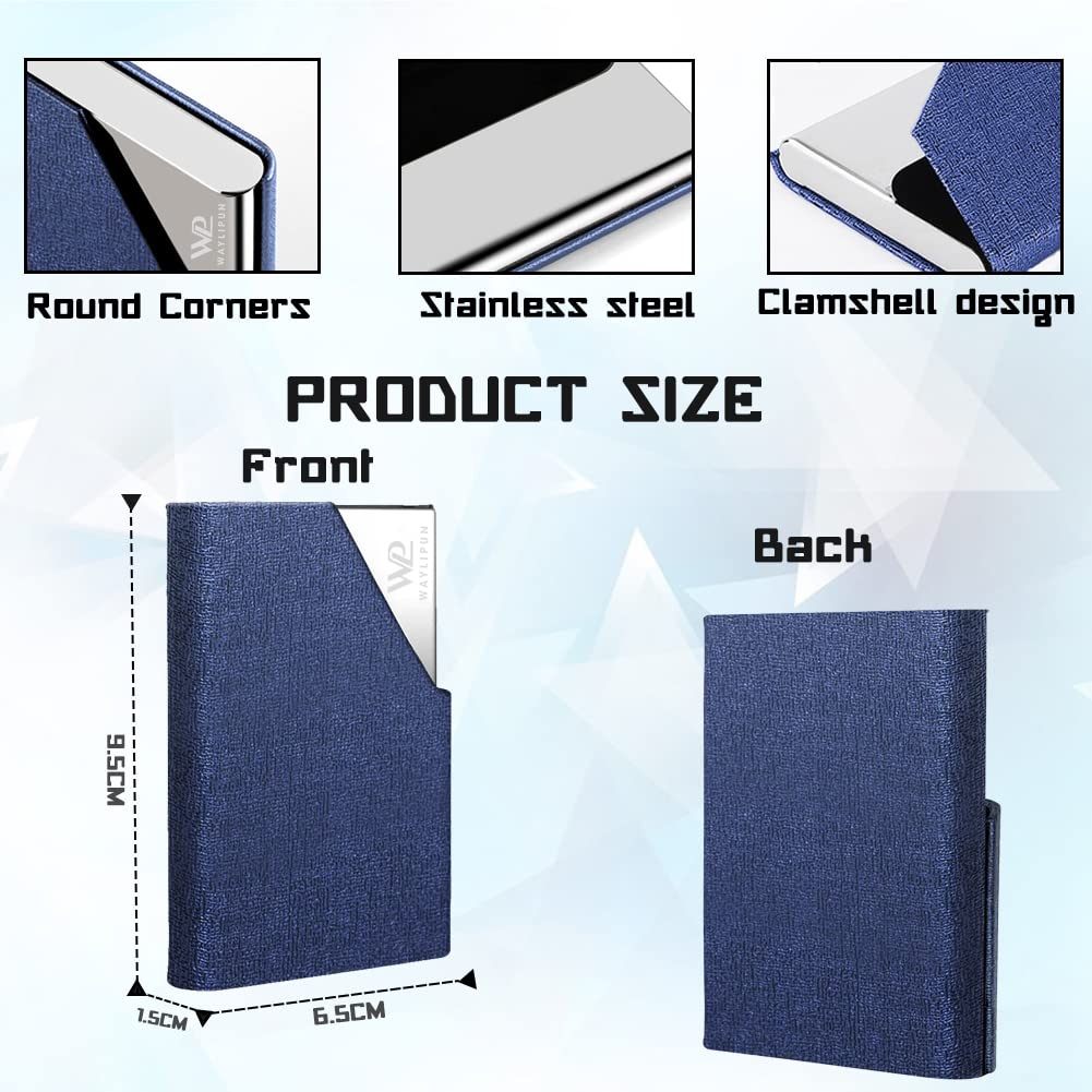 Porta biglietti da visita in pelle PU con fibbia magnetica acciaio inox blu