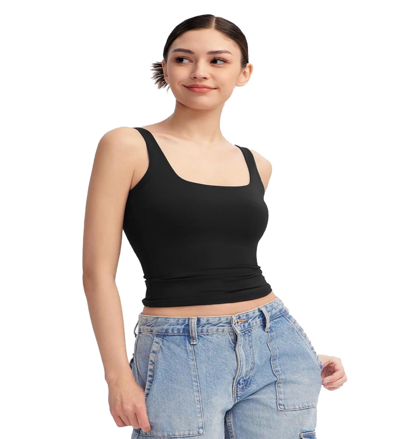 stars and you Women's Stretchable Cotton Tank Crop Top, Square Neck, Sleeveless, Slim Fit, Medium Weight Fabric, Standard Size, Pull On Closure-picture-20