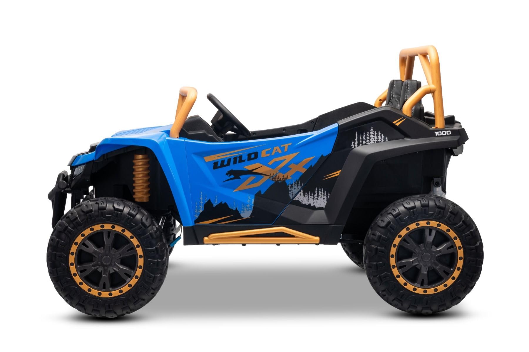 Buggy elettrico Artic CAT XXL 4x4 24V, blu, due posti, ruote in EVA morbida, motori potenti, batteria al litio, lettore MP3 con Bluetooth, sospensioni posteriori, sedili in ecopelle, con licenza