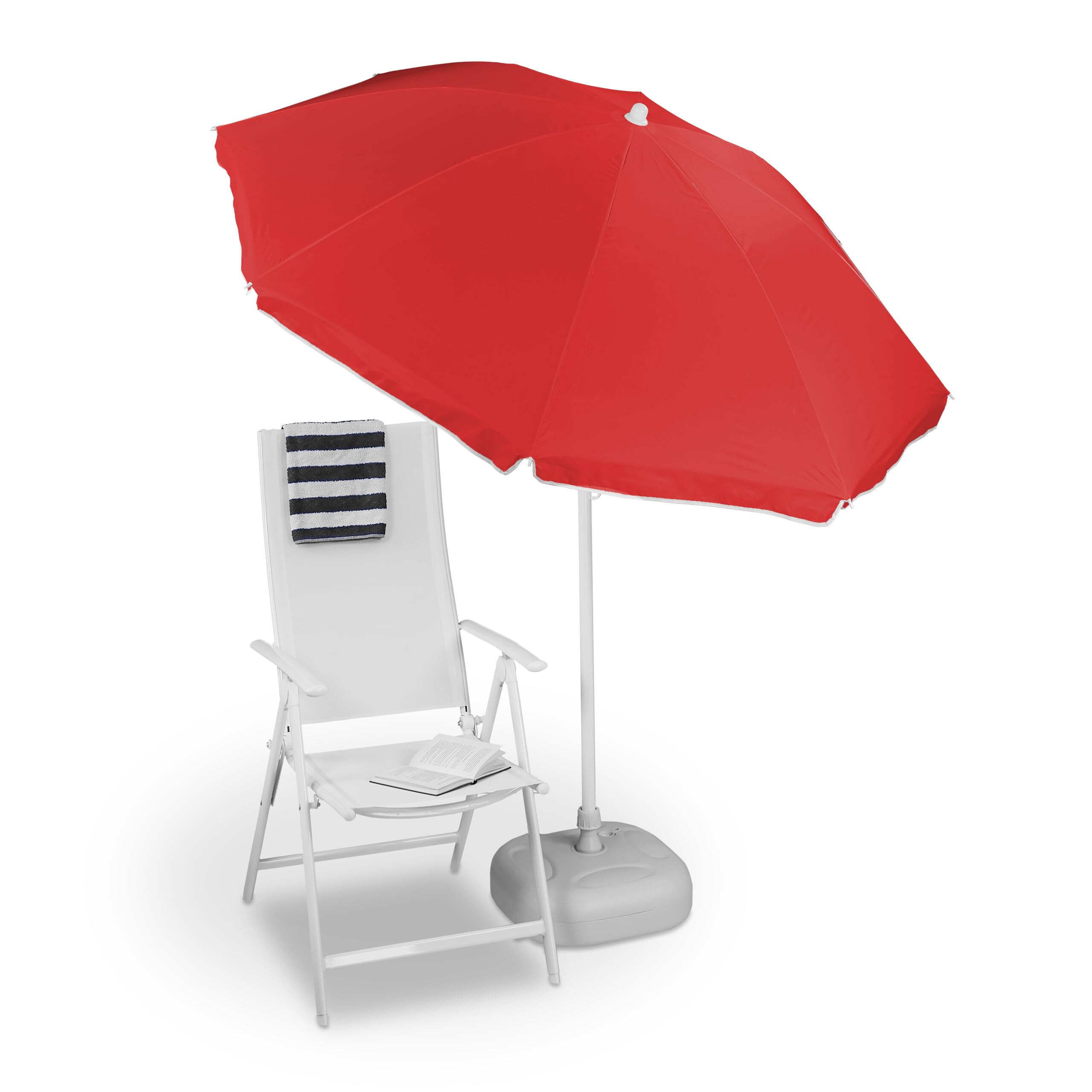 Relaxdays Parasol, Ø 180 cm, hauteur réglable, inclinable, rond, polyester, acier, jardin, balcon, plage, diff. couleurs