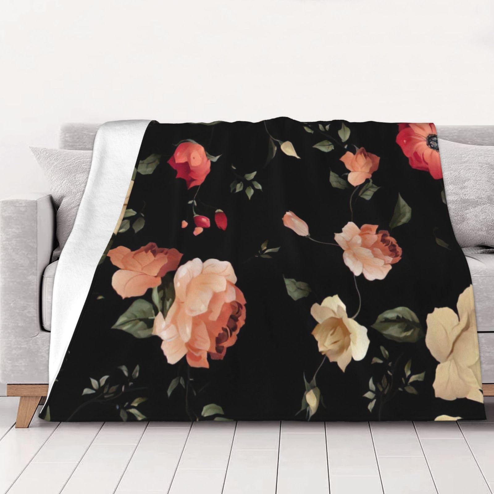 Couverture flanelle florale douce pour canapé et lit en toutes saisons