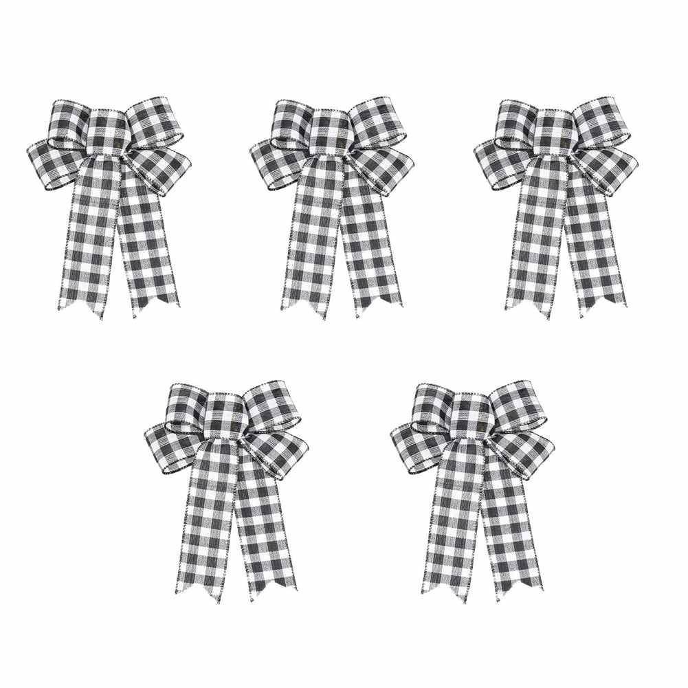 SHTGOI 5 Piece Christmas Bows Christmas Tree Bows Jute Bows with Plaid Large Fir Tree Wreath Bow Decorative Bow for Christmas Party Gift Decoration 18 * 23 * 5cm Black