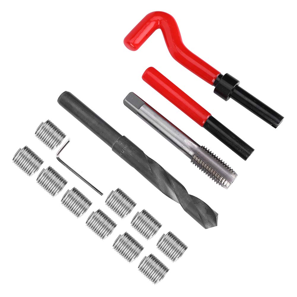 Samfoxy 15 pièces Samfox Kit de réparation de Filetage en Acier Inoxydable clé à perceuse torsadée Insert fileté pour Voiture M14x2