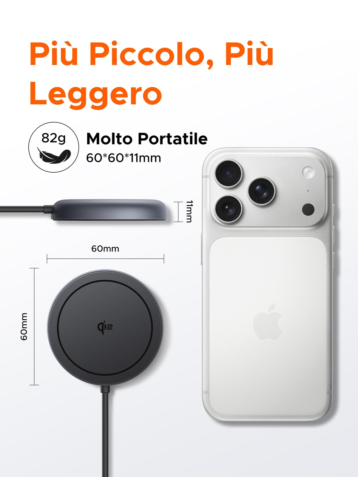 UGREEN Zapix Caricatore Wireless iPhone MagSafe Qi2 15W Certificato Compatibile con iPhone 17 16 15 14 13 12 Pro Max Plus Air AirPods, Ricarica Rapida Magnetica con Cavo Lungo 1.5M