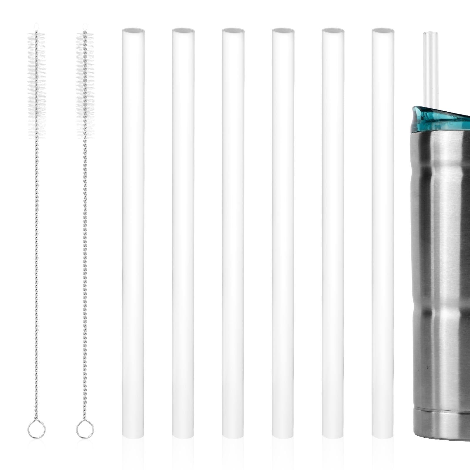 6pcs Replacement Straws for Bubba 24oz Tumblers, Reusable Plastic Straws with 2 Stainless Steel Cleaning Brush Transparent Water Bottle Straws