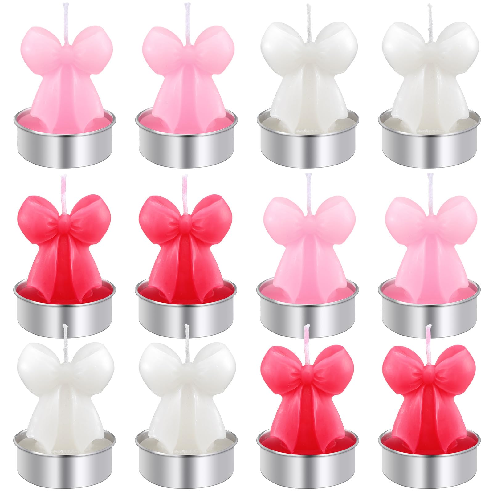 Nuanchu 12 Pcs Pink Bow Tealight Candles Coquette Party Decorations Pink Bow Candle Handmade Unscented Supplies for Wedding Gift Home Dinner Table Decor