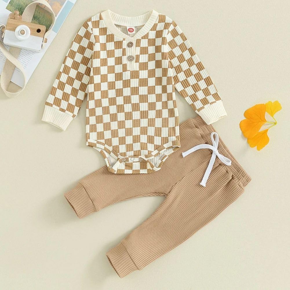 Hotfiary Infant Baby Layette Sets for Boys Girls Unisex Pant Set Long Sleeve Top and Jogger Newborn Fall Winter Outfits 0-24M