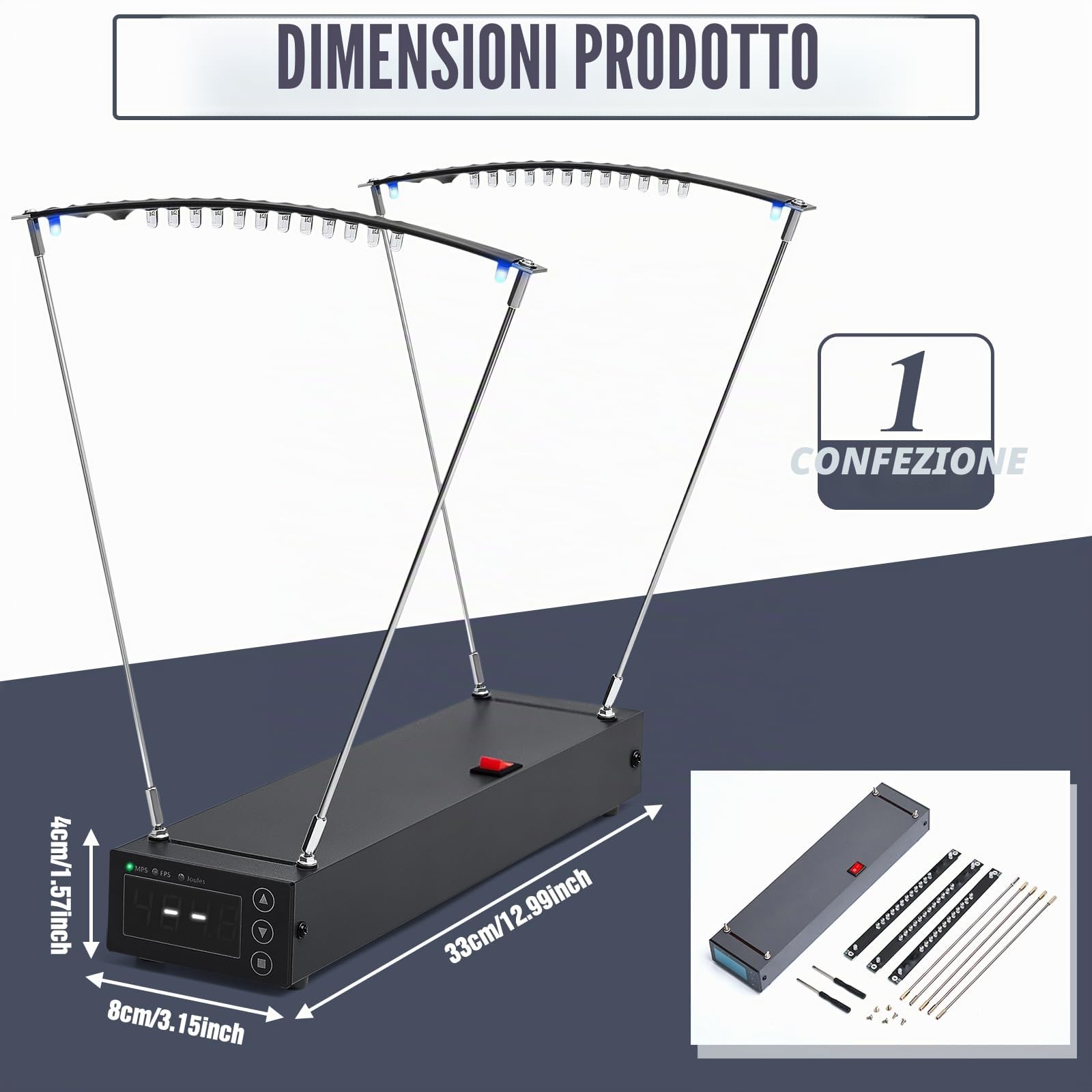 Xuhal Cronografo balistico di precisione per velocità di tiro con Fionda cronografo Proiettile Arco Freccia misuratore di velocità Strumento di misurazione con letture FPS MPS per tiro con L'Arco