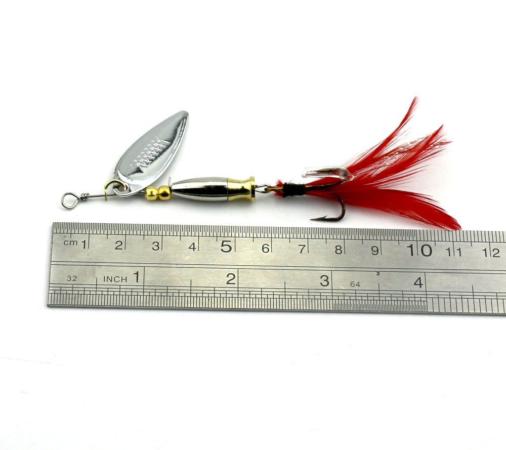 5PCS piuma ami da pesca, Rooster Tail, Fishing spinner Spoon esche ruotabile Inline Bass pesca alla trota affrontare esche 8 cm-8.6g Spinners, Spinnerbaits, Blade spinner esche