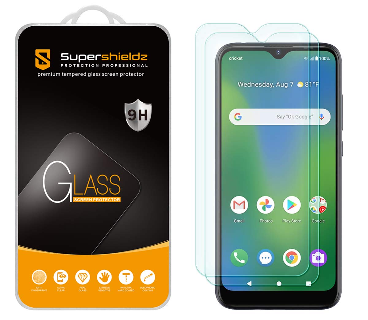 Supershieldz (2 Pack) Designed for Cricket Influence and AT&T Maestro Plus (V350U) Tempered Glass Screen Protector, Anti Scratch, Bubble Free