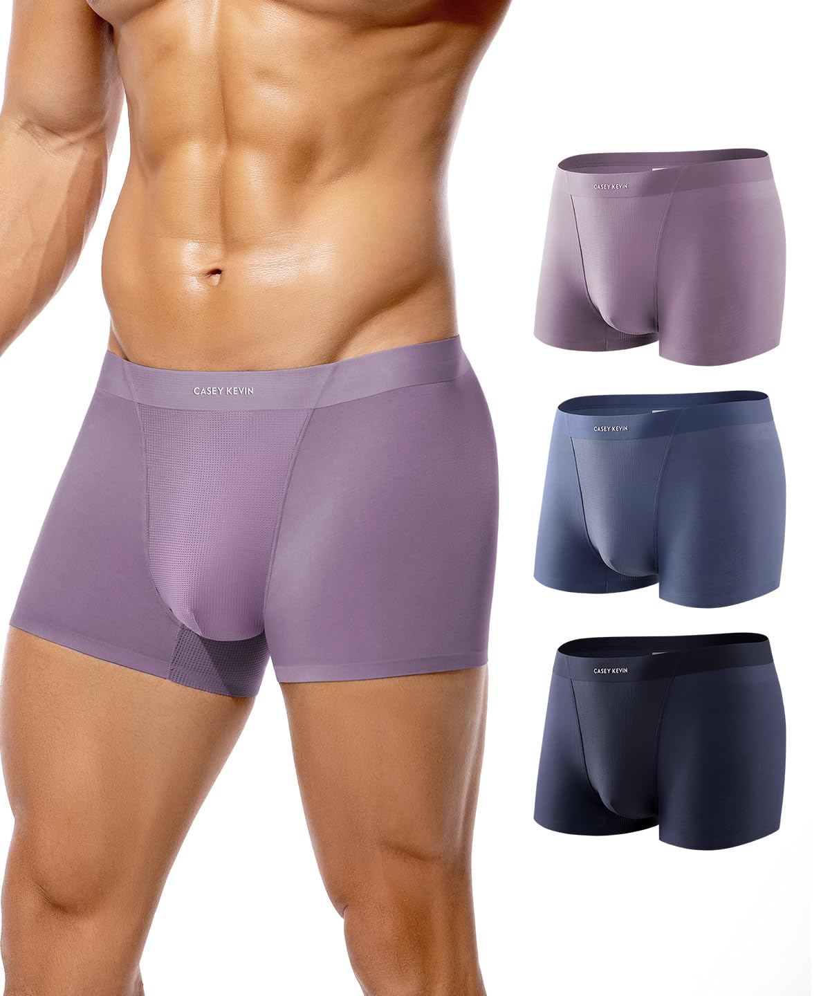 Casey Kevin Mens Boxer Briefs,Sexy Silk Mesh Underwear,Soft Breathable Moisture-Wicking Trunks with Pouch 3 Pack