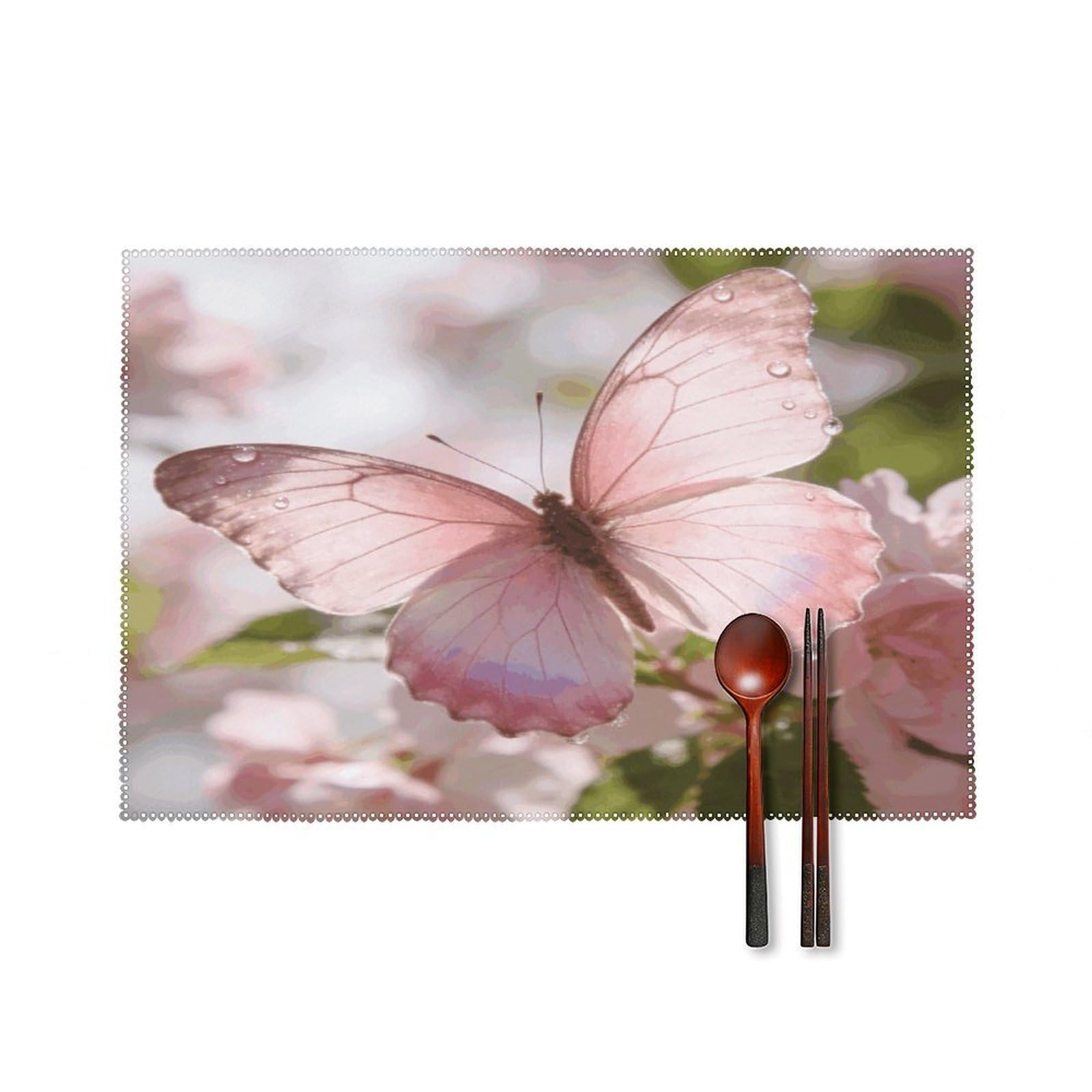 Khauerbc Style Butterfly-Pink Placemats Set Of 6,Decorating The Dining Table，Canvas Washable Table Mats，Wipe Clean Anti Slip Dining Table Place Mats For Party Kitchen Dining Decoration