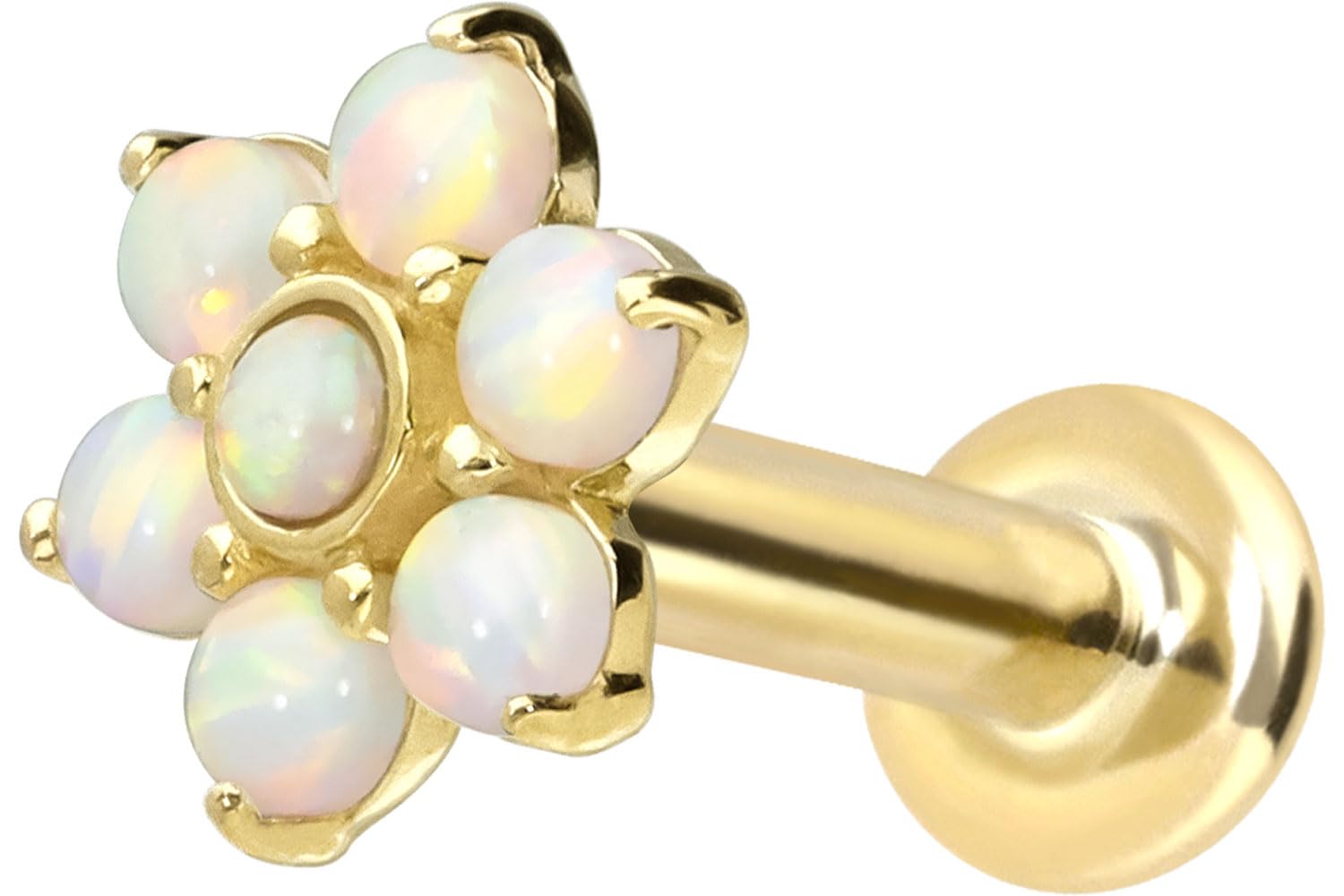 PIERCINGLINE Piercing de oro de 14 quilates con rosca interior de flor + 7 ópalos sinéticos, color y tamaño a elegir