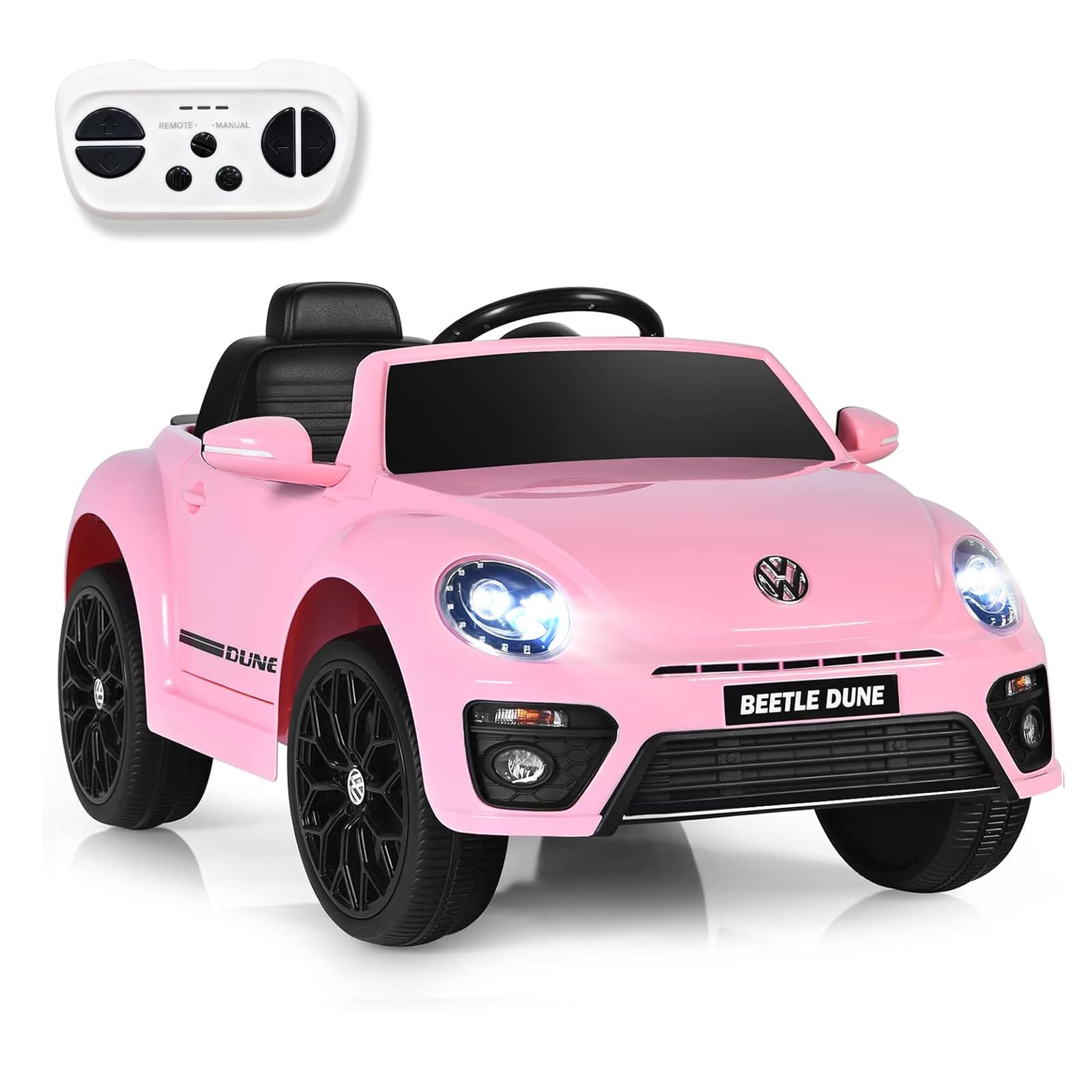 SOARS Macchina Elettrica per Bambini Volkswagen Beetle Maggiolino 12V con Telecomando, Auto Elettrico a Pedale, Veicoli con Musica, Fari LED e Clacson, 3-5km/h, Carico 30 kg, 3-8 Anni (Rosa)