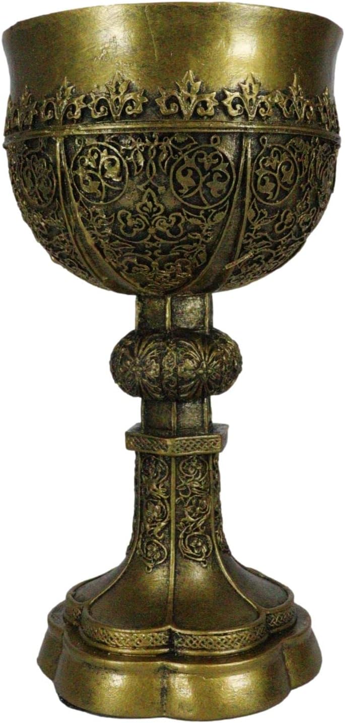 Ebros Decorative Merlin's Holy Grail The Golden Cup Of Life Decorative Chalice Ceremonial Cup Arthurian Legends Medieval Accent Decor