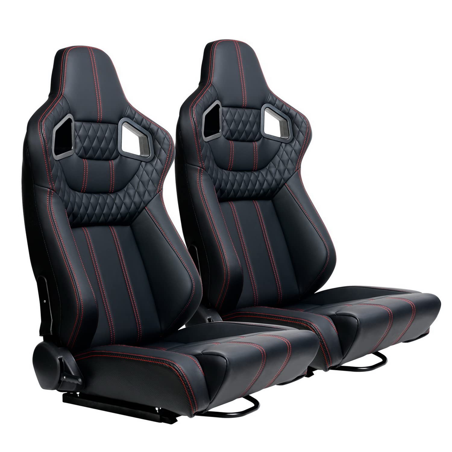 Racing 2 Pcs Reclinable Bucket Seats With 2 Sliders - Adjustable PU Leather Universal Sport Seats for Cars (Black Red, 36.6"23.2"21.2")