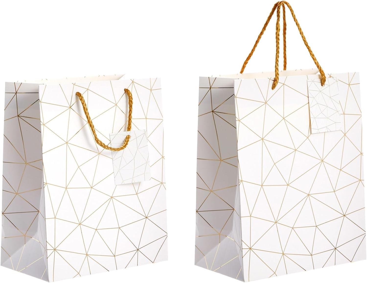 Sparkle and Bash Party Favor Bags - 8" x 10" x 4.5", Medium White & Gold, 16 Pack - Geometric Foil w/Rope Handles & Tags - Reusable Thank You Gift & Mini Gift Bags for Wedding, Bridal & Baby Showers - Image 6