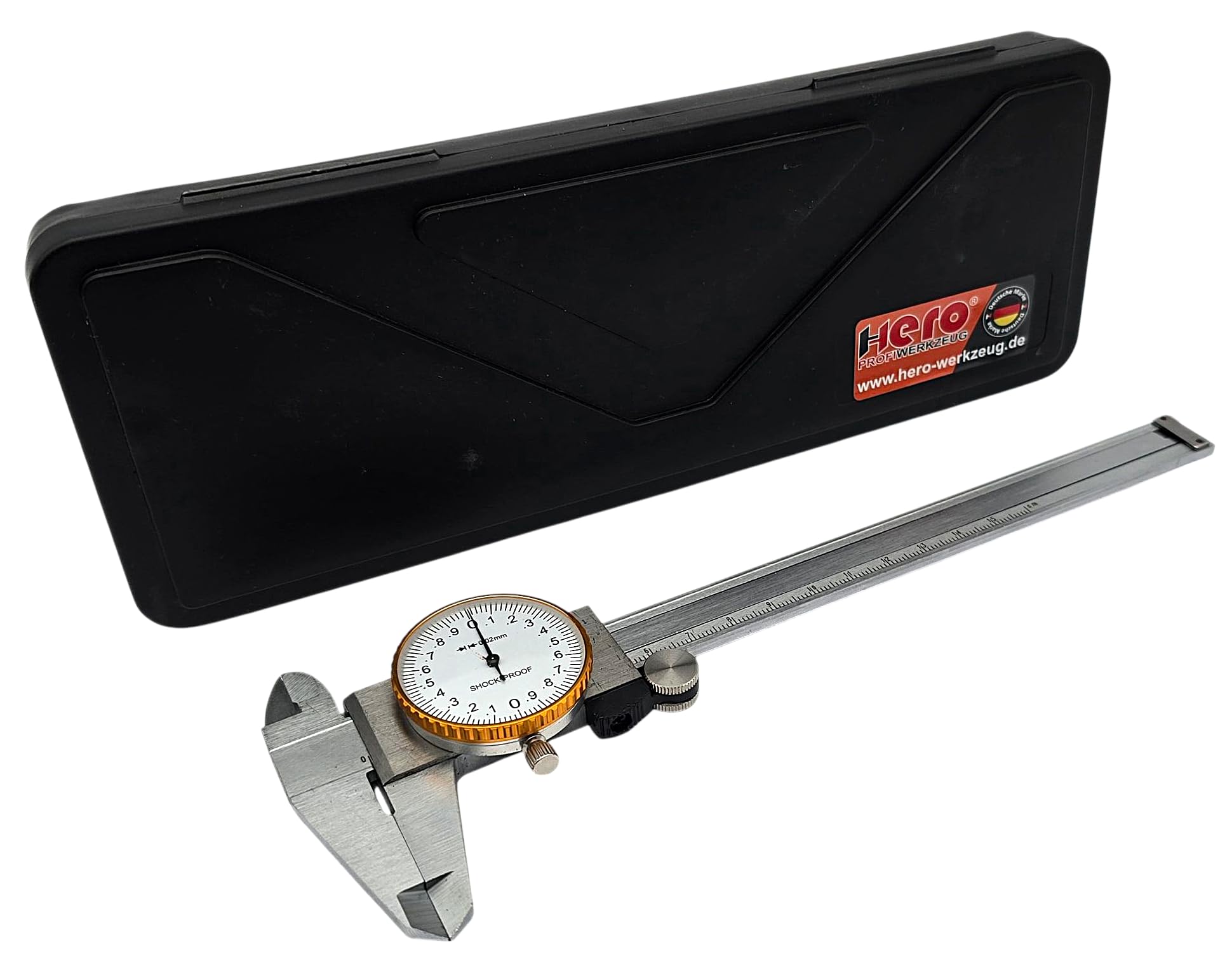 HERO Messschieber 150mm Uhrenmessschieber Präzisionsmessschieber Schieblehre Messschieblehre Meßuhr Analog 0,02 mm mit Feststellschraube für Haushalt und Industrie Messung Stoßfestes Messwerkzeug