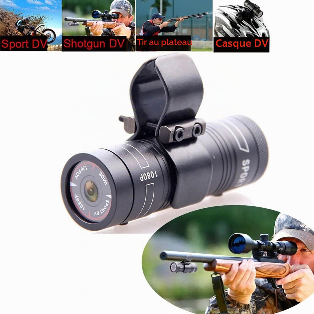 Camera Shotgun 1080P HD Enregistrement pour Tir/Pêche/Pigeons d'argile/Chasse à l'arc Casque Cam Novatek Sport Camera