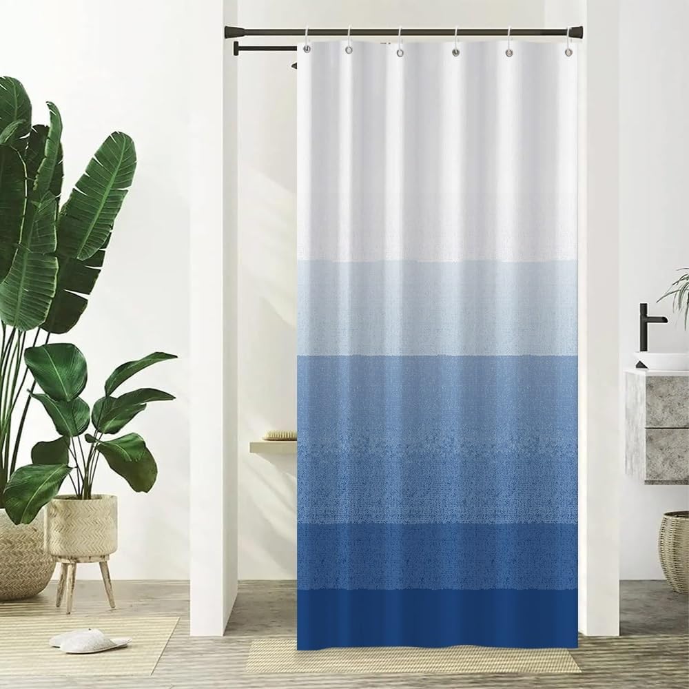 Xiaoterna Modern Concise White Blue Gradient Color Shower Curtain Abstract Contemporary Aesthetics Waterproof Bathroom Curtain 3D Shadow Geometric Lines Mildew Resistant Home Decoration 90x180cm โ image 1