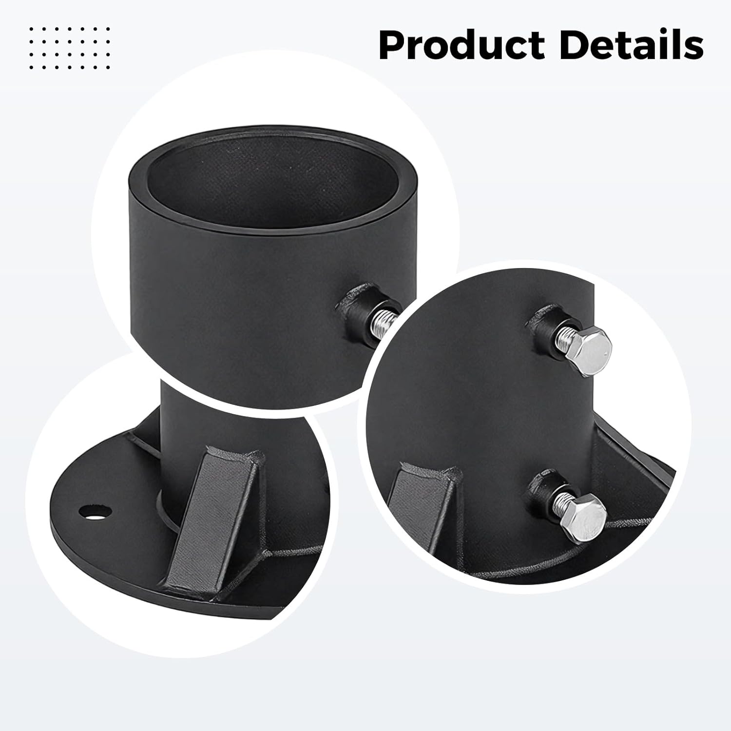 Heavy Duty Round Floor Bracket, 2.5 In Inner Diameter, Metal Railing Floor Flange, 5.9 X 5.9 In Base, 4.3 In High, For Fence Mailbox Flag Pole