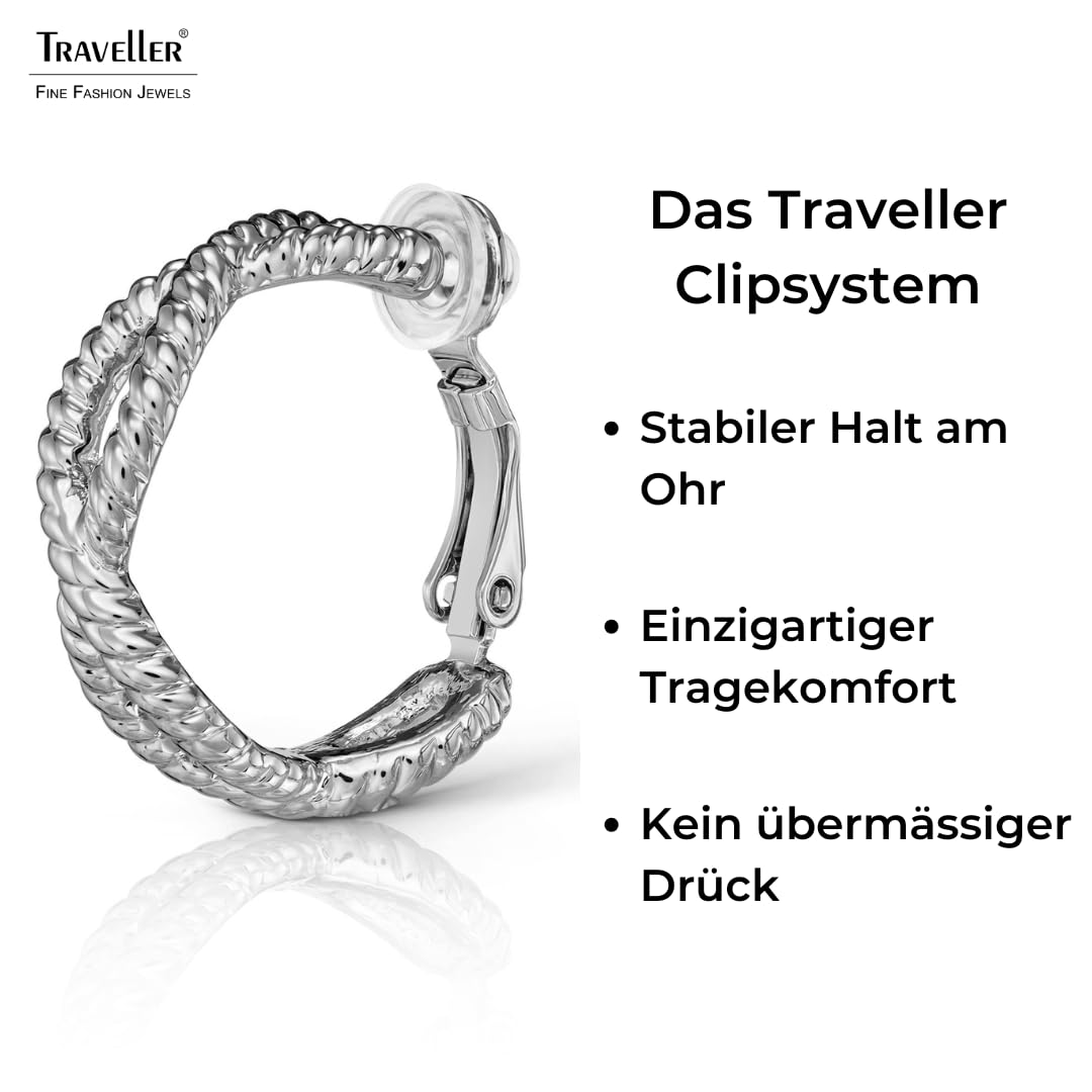 Traveller Ohrclip Creolen - Damen - Silberfarben - 24 x 8 mm - Platiniert - 157733