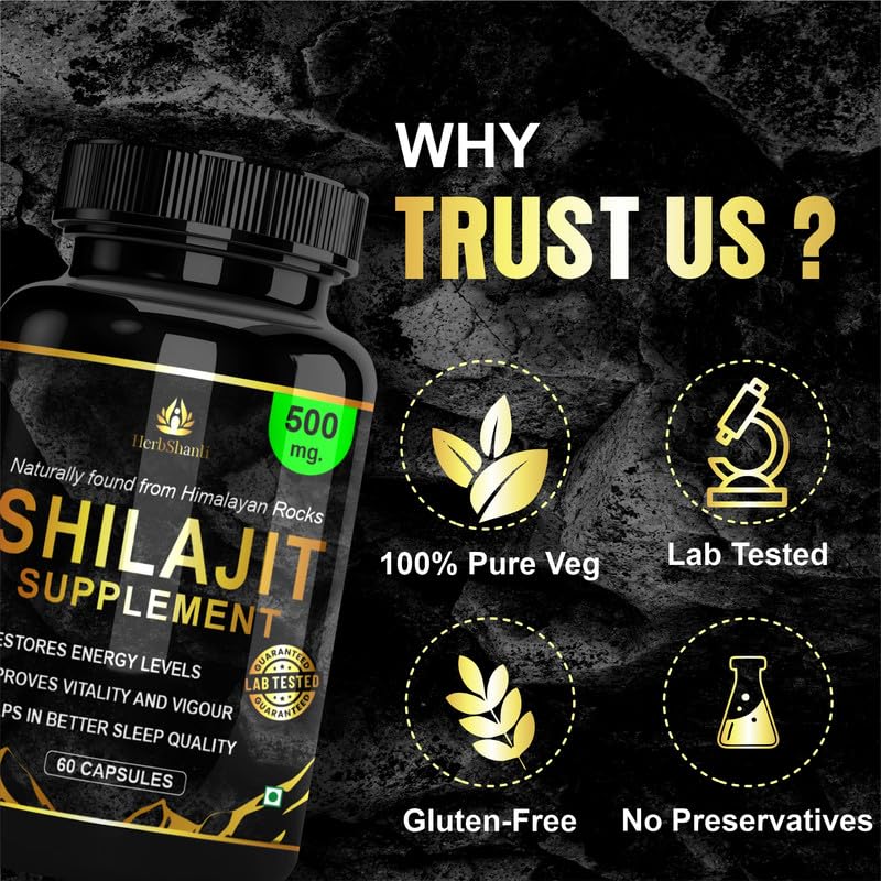 Image of Original Pure Shilajit Gold Capsules for Men & Women Long Time | Ayurvedic Testosterone Booster for Extra Power, Timing Stamina | Ashwagandha Safed Musli Gokshura Shatavari All In One (60 Tablets)