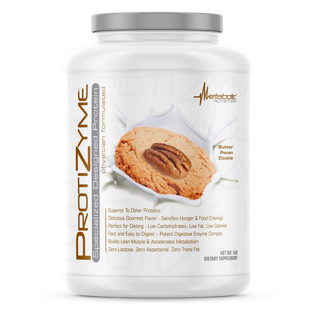 Metabolic Nutrition, Protizyme, 100% Whey Protein Powder, High Protein, Low Carb, Low Fat with Digestive Enzymes, 24 Essential Vitamins and Minerals, Butter Pecan Cookie, 5 Pound