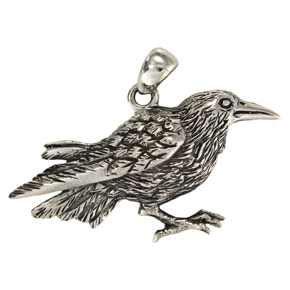 Sterling Silver Bird Totem Raven Pendant; 1.25 Inches Wide