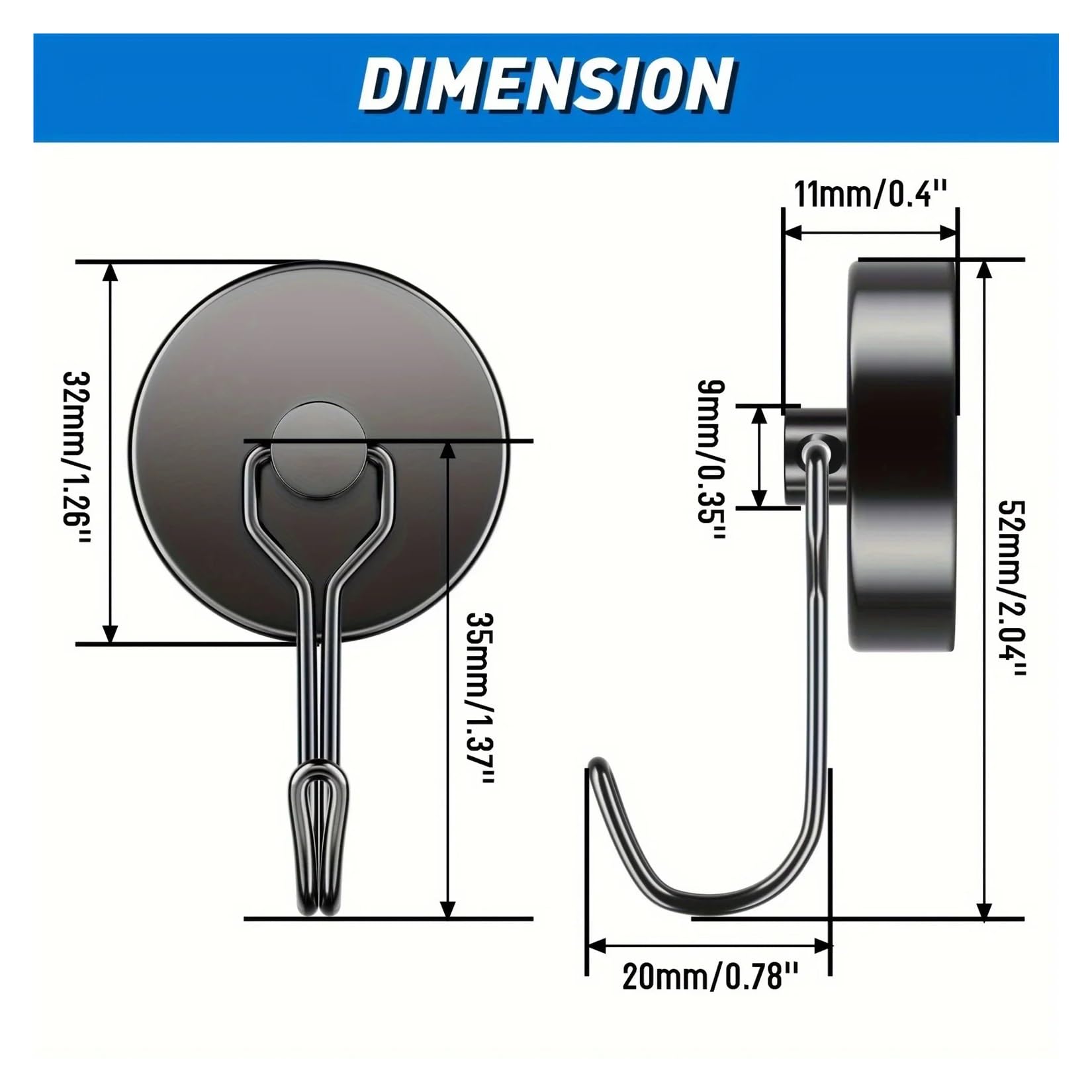 Ganci Appendiabiti Ganci magnetici for famiglie, resistenti, magneti al neodimio in terre rare da 110 libbre con ganci for appendere in cucina, casa, posto di lavoro per bagno o cucina(Black 6Pcs)