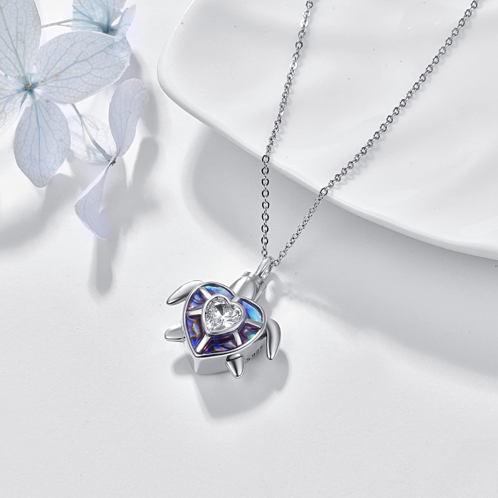 TANGPOET Urn Necklace 925 Sterling Silver Turtle Memorial Cremation Jewellery for Ashes Pendant Necklace for Mum Dad Women Men Pet with Funnel Filler Kit - Image 2