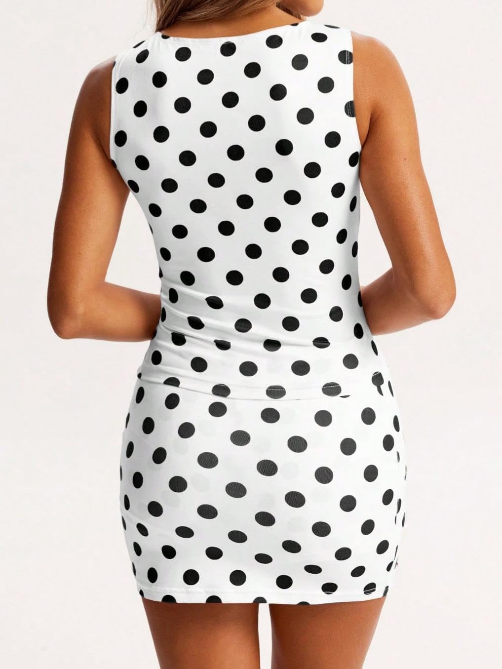 Women's Polka Dot Two Piece Sleeveless Crop Top Mini Skirt Y2K Party Summer Trendy 2026 Outfit