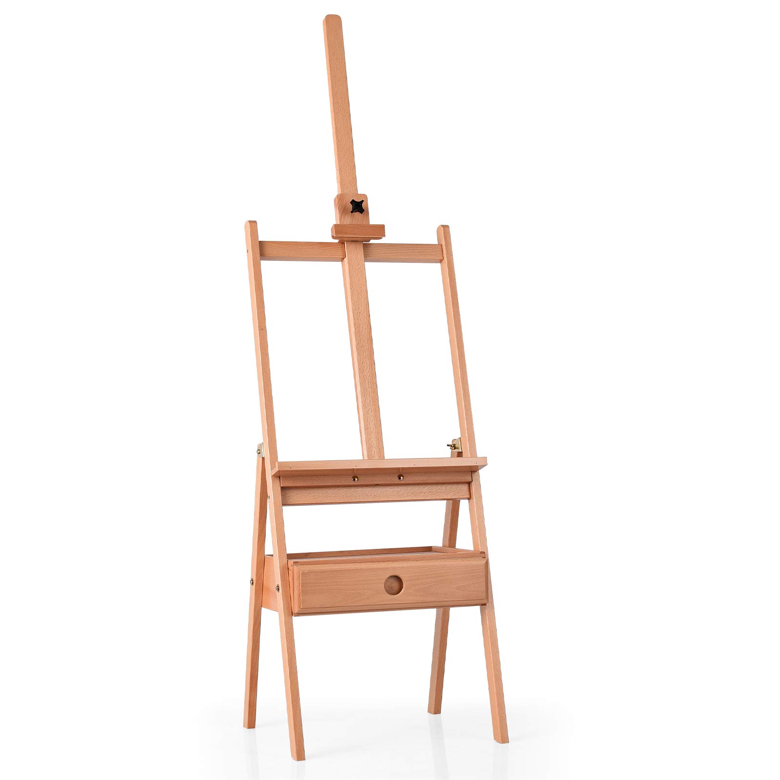 GOPLUS Caballete de madera de haya con 1 cajón, ajustable en altura hasta 193,5 m, trípode de pintura portátil con botón de tela ajustable para pintura al óleo, croqué, gúpero, natural