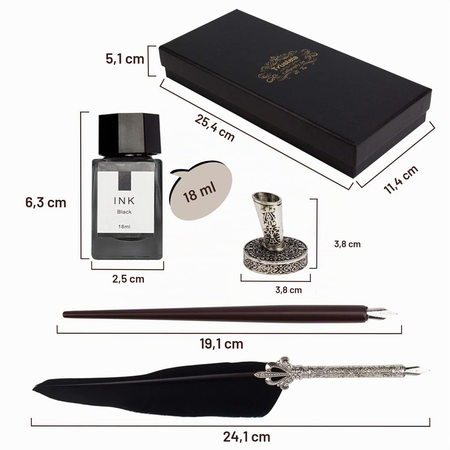 Kalligraphie Set für Anfänger Holz Dip Pen Federkiel 19 Federn Tinte Set Geschenkbox