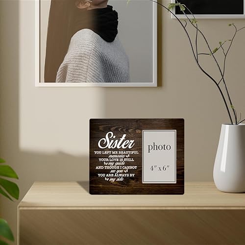 Miniatura 3 de Nurawo Regalos conmemorativos para hermanas, regalo de condolencias por pérdida de hermana, marco de fotos de madera para mesa o pared (para fotos