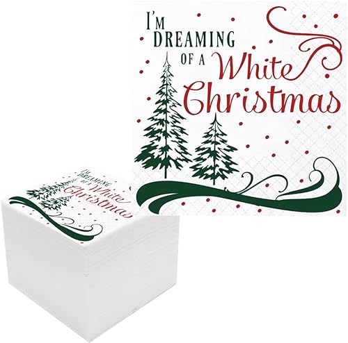 Servilletas de cóctel de Navidad, paquete de 100 servilletas de cóctel de papel blanco de Navidad con el texto en inglés "I I'm Dreaming Of A White
