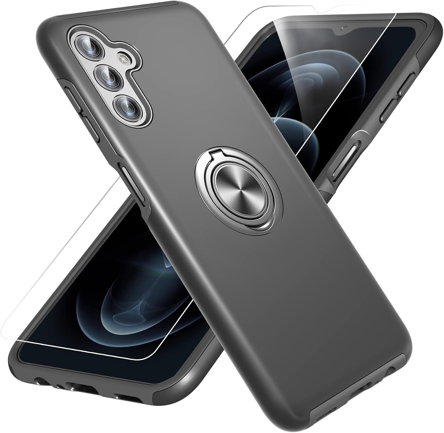 Galaxy A13 5G Case, Samsung Galaxy A13 5G Case with HD Screen Protector, Gritup [Military Grade] Shockproof Protection Case with 360° Magnetic Ring Holder Kickstand Case for Samsung A13 5G, Black