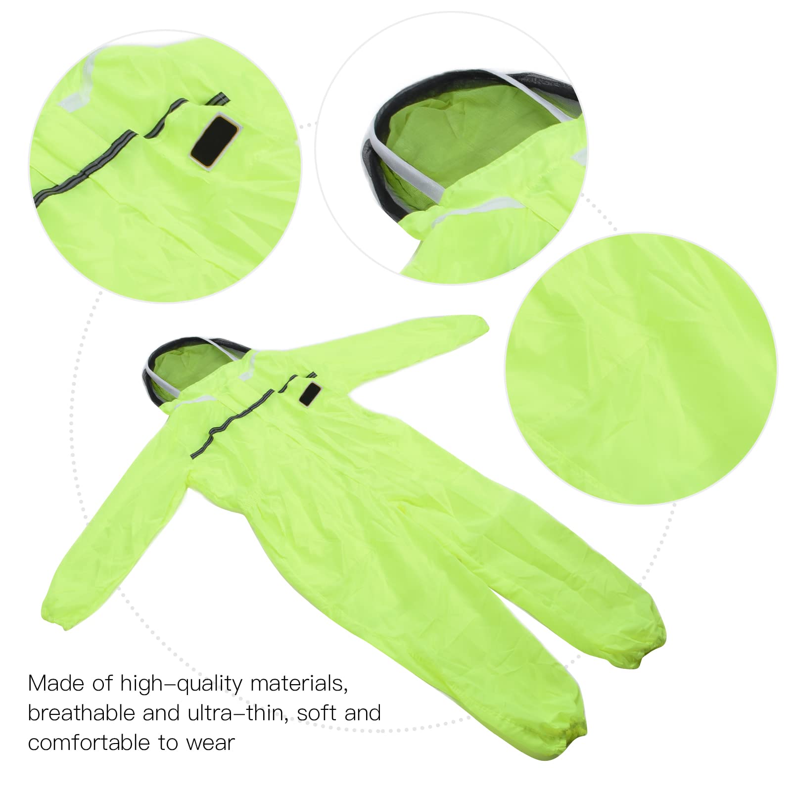 Traje de apicultura, mono de apicultor de una pieza verde fluorescente con cremallera frontal para protección contra picaduras de colmenar