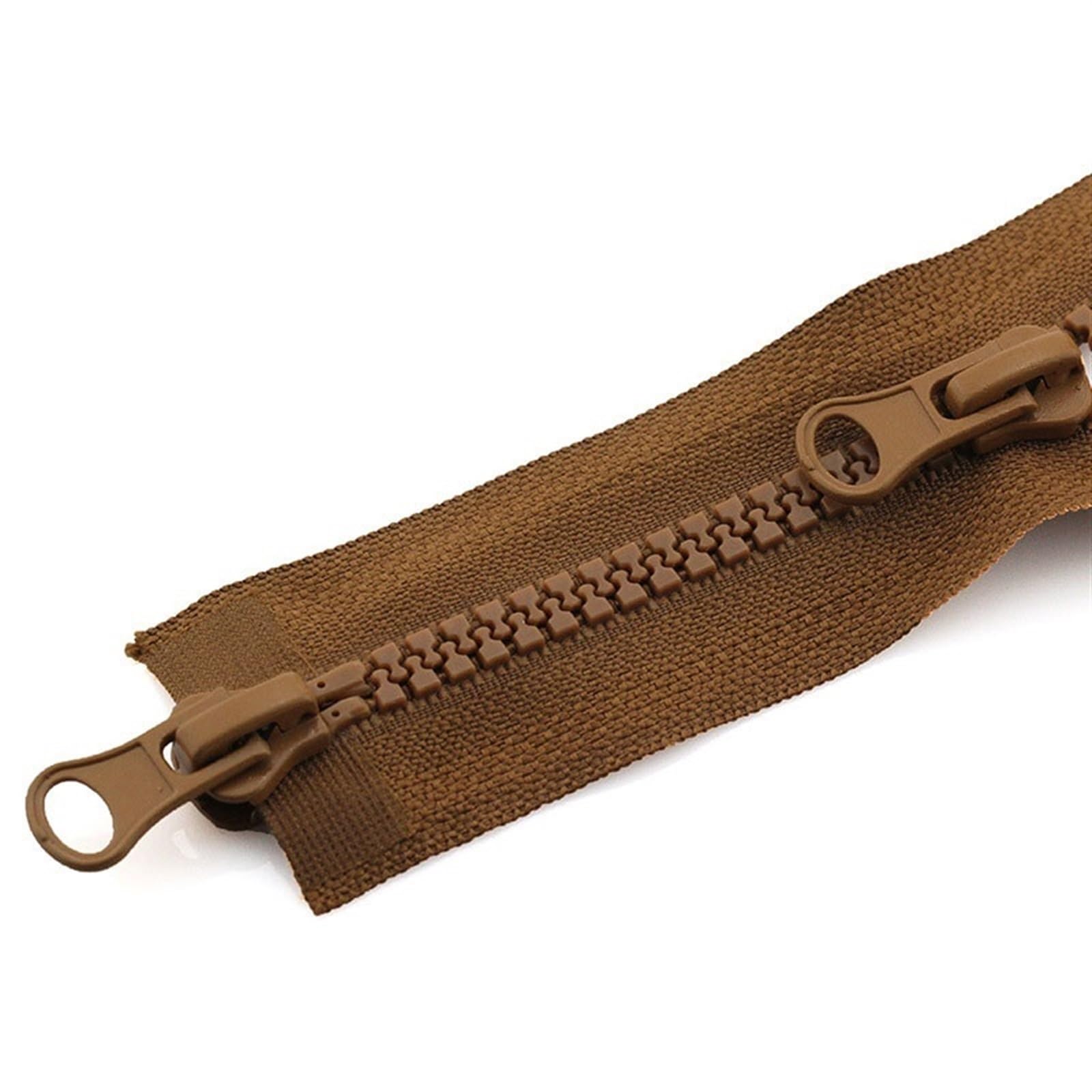DIY-Nylonreißverschlüsse, 3-teiliges Reißverschluss-Jacken-Doppelreißverschluss-Kleidungsreißverschluss-Zubehör Schlafsack Zwei-Wege-Doppel-Öffnungsreißverschlusskopf(Brown,80CM5#)