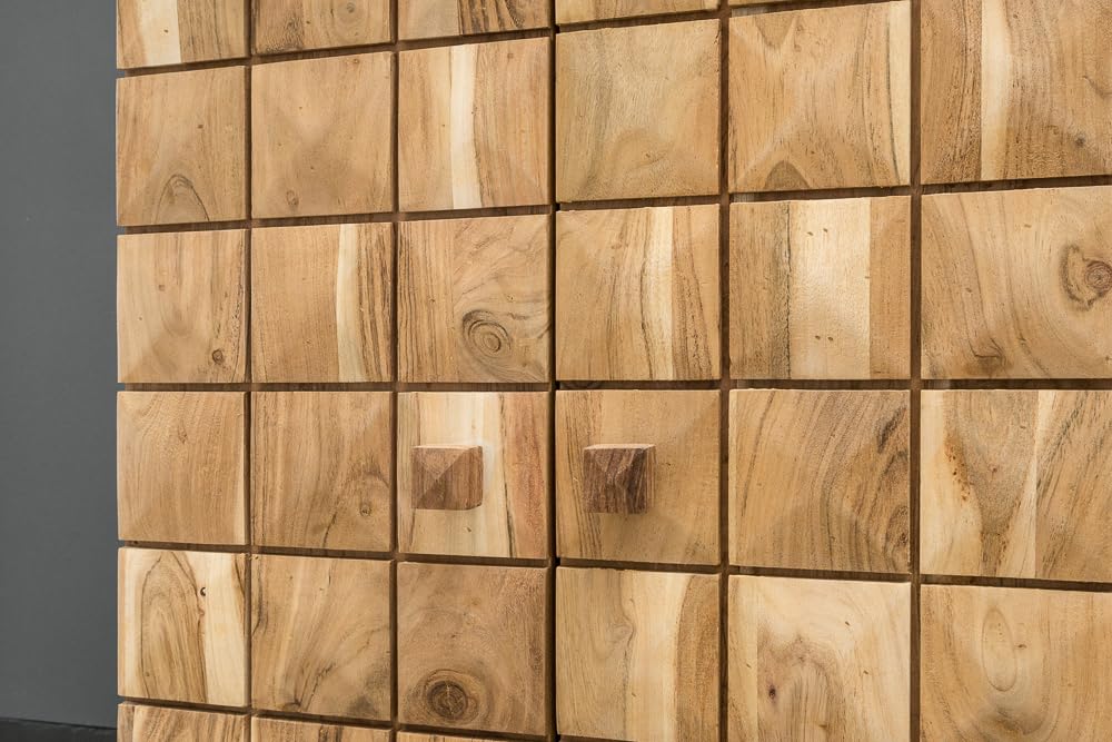 invicta INTERIOR riess-Ambiente.de Handgearbeiteter Barschrank MOSAICO 130cm Akazie Massivholz 3D Effekt Hausbar Weinschrank