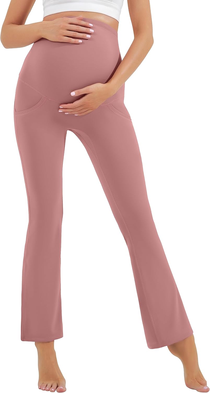 HEGALY Women's Maternity Flare Leggings Over The Belly - Casual Pregnancy Yoga Pants with Pockets Buttery Soft - Image 4
