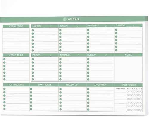 Bloc de notas semanal de 52 páginas, planificador semanal con prioridad, lista de tareas, citas, seguimiento, seguimiento de hábitos, notas, 52
