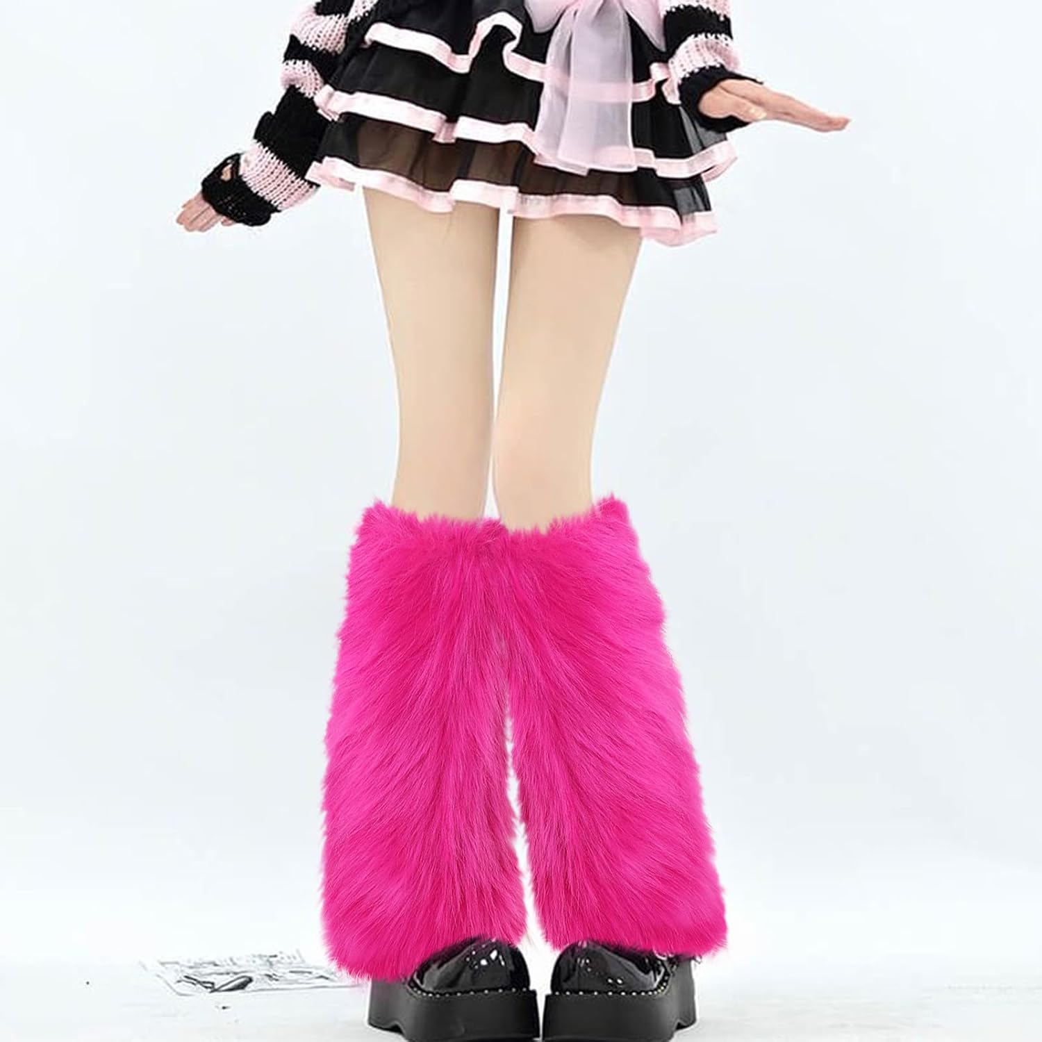 PHOGARY Faux Fur Fuzzy Leg Warmers Furry Boot Covers for Women Girls, Furry Boot Cuffs Fuzzy Shoes Cover Socks for Costumes - Image 7