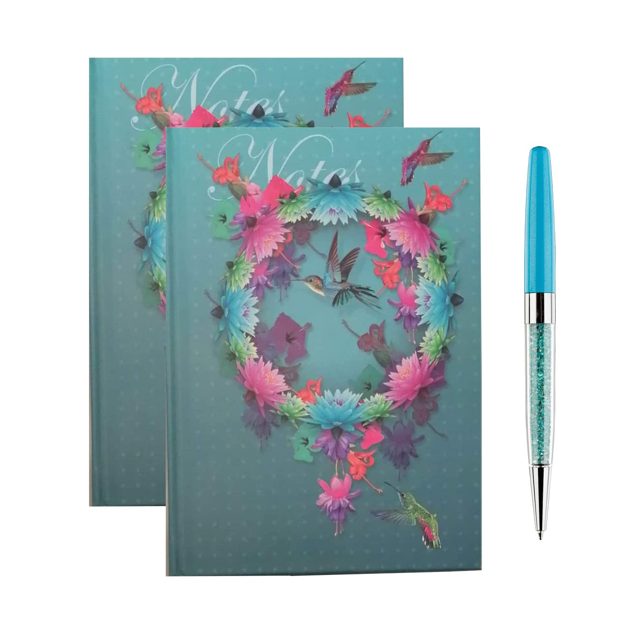 [𝐒𝐞𝐭 𝐨𝐟 𝟑] Cute Pen + 2x A6 Lined Note Book Hardback Pocket 80 Sheets Small Notebooks Ruled Mini Notepads Journal Diary with Divider Fidget Notebook for Office School Plans (Humming Bird)